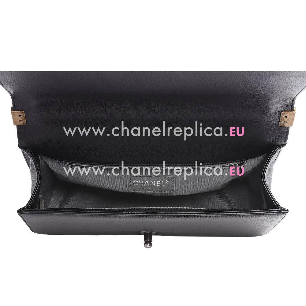 CHANEL Boy Double Color Hardware Rhombic Caviar Calfskin Boy Bag in Black A86B780