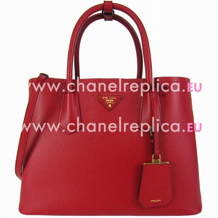 Prada Saffiano Cuir Small Double Tote Bag Red BN2775-2A4A-F068Z