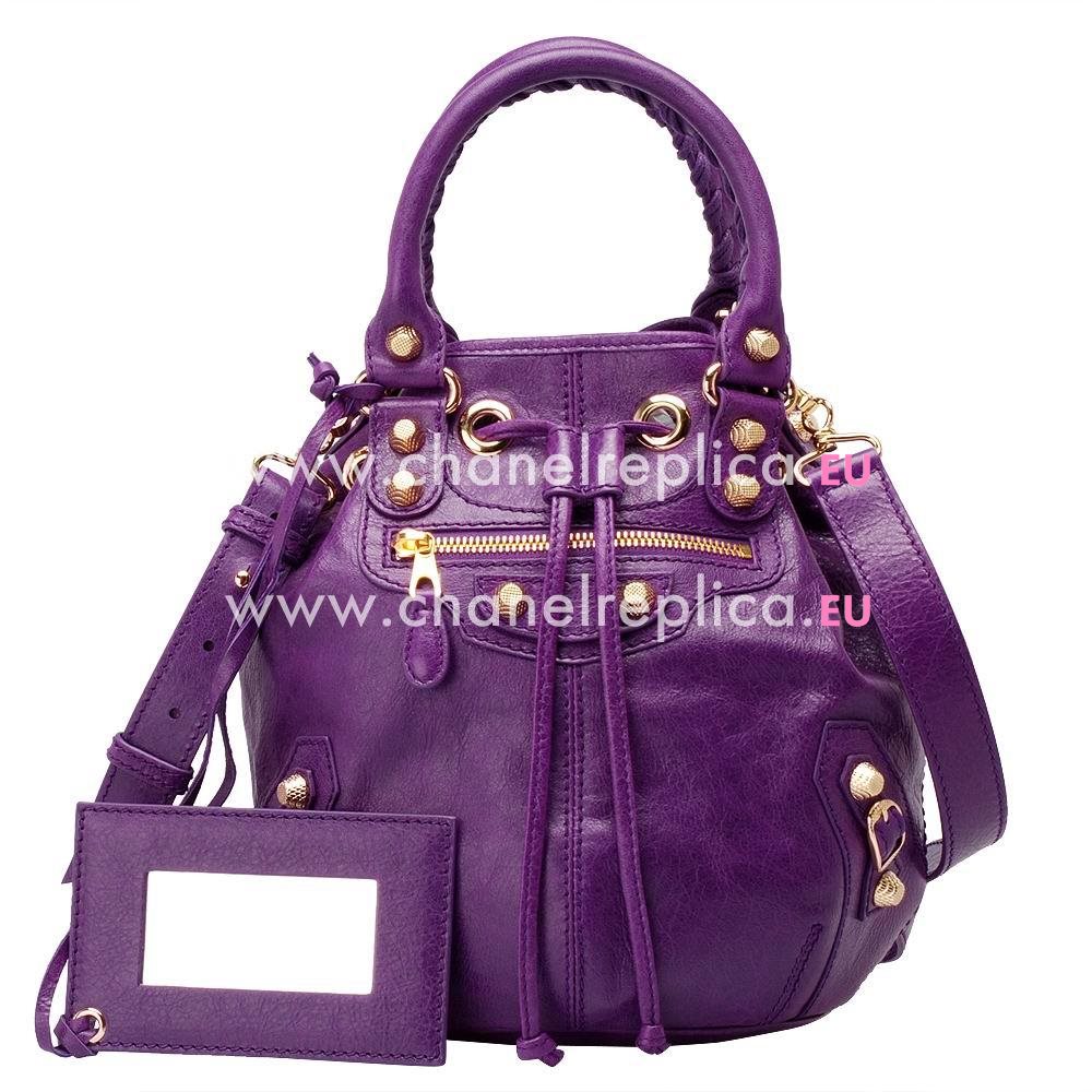 Balenciage Pompon Lambskin Gold hardware Classic Mini Bag Purple B4664150