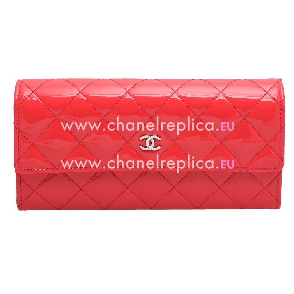 Chanel Patent Lambskin Silver CC 3Layers Long Wallet Red C969583