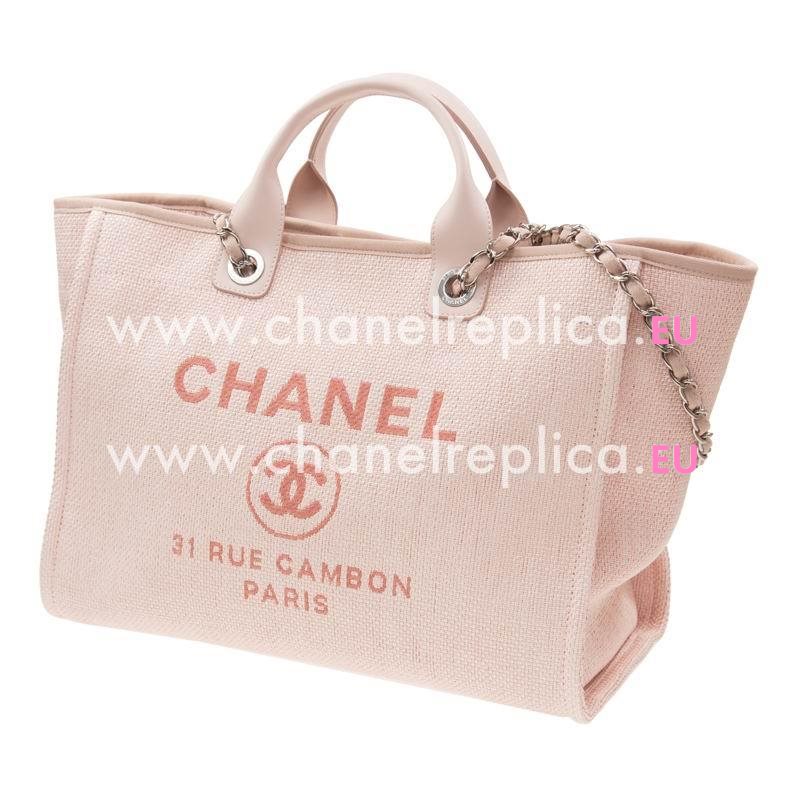 Chanel Deauville Double CC LOGO Denim Canvas Calfskin Silver Chain Bag A66941PINK