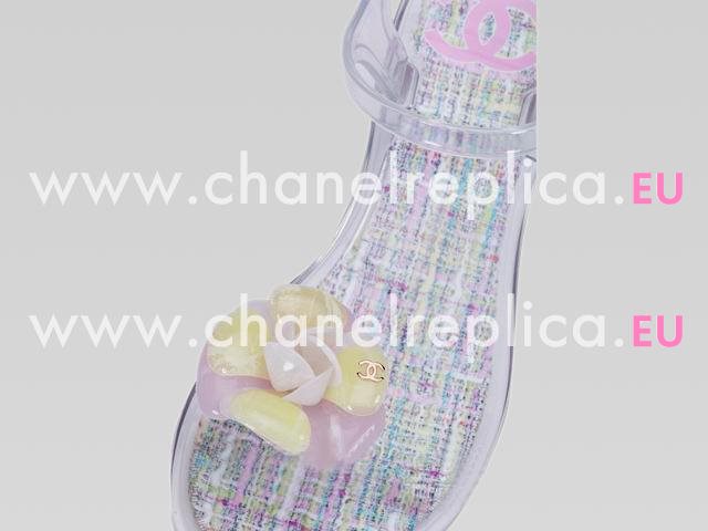 2013 Chanel CC Iridescent/White Camellia Strappy Sandals A42027