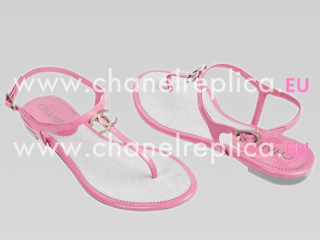 Chanel Golden CC Patent Leather Sandals In Pink CH44301