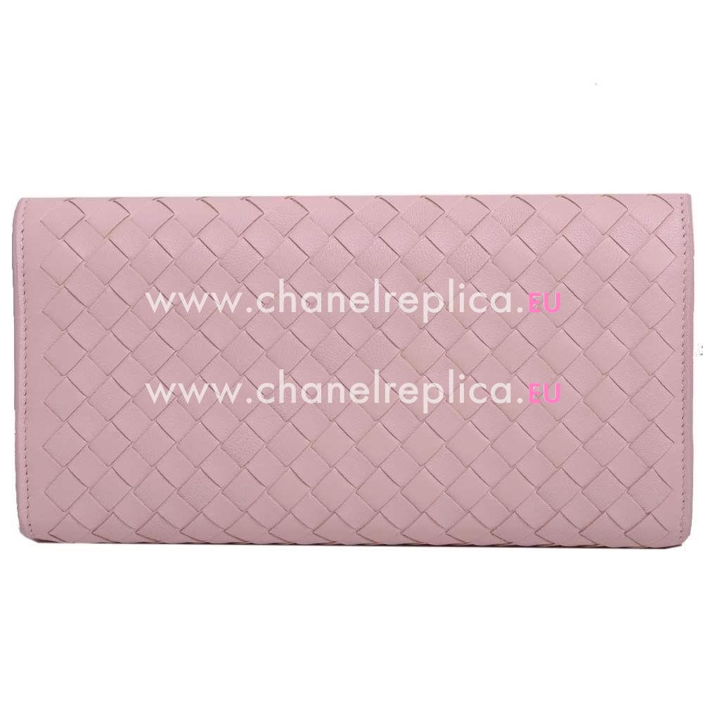 Bottega Veneta Classic Weave Zipper Nappa Wallet In Pink B6110708
