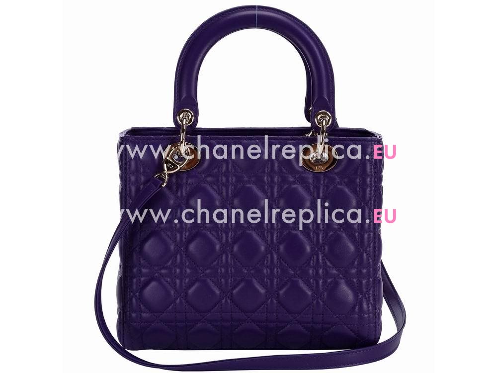 Dior Lady Dior Lambskin Leather Bag Purple D2899