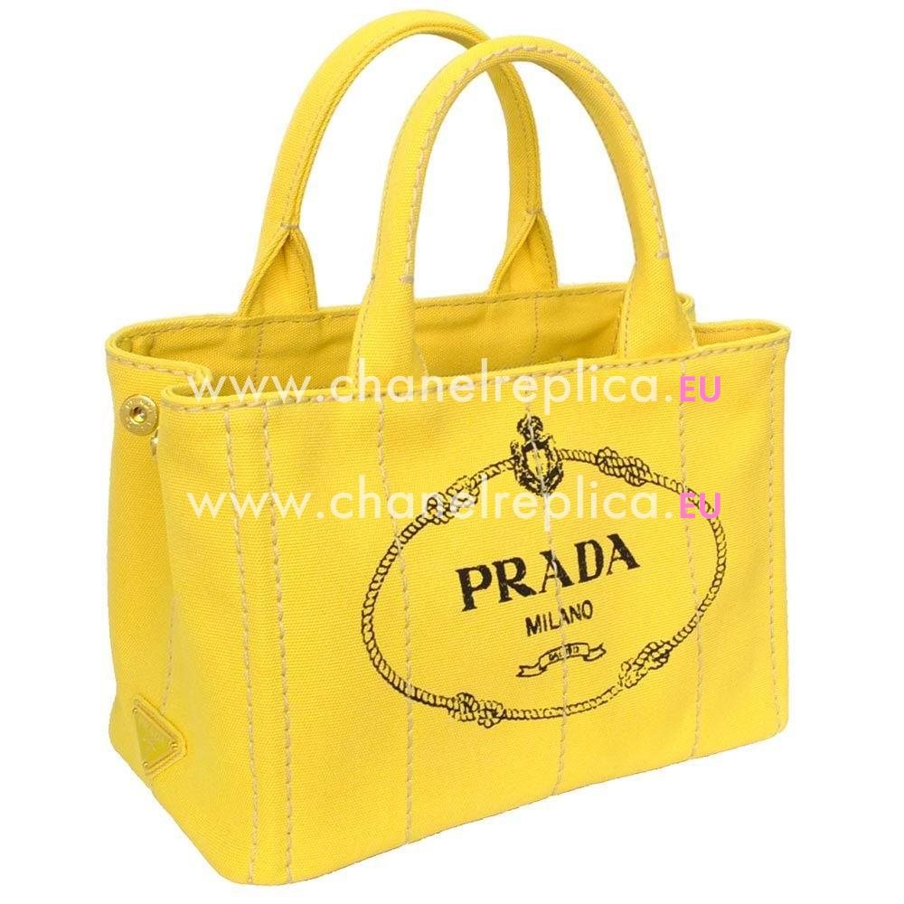 Prada Canapa Stampata Printing Logo Denim Small Size Bag Yellow PR7054126