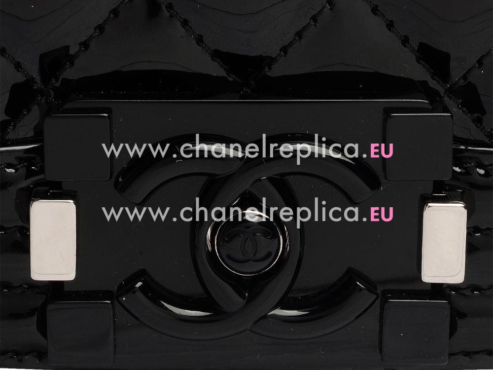 Chanel Patent Lambskin Boy Chain Silver hardware Black A58644