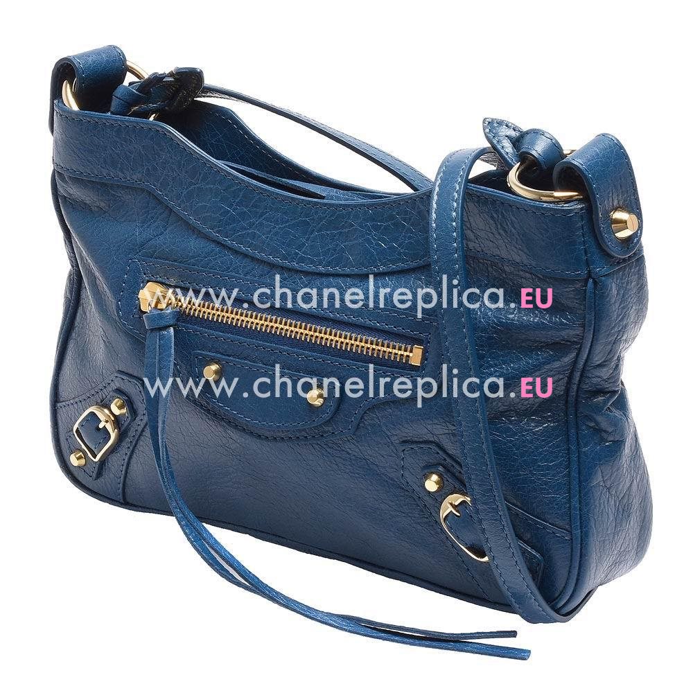 Balenciaga Hip Gold Button Sheepskin Bag Blue B7031507