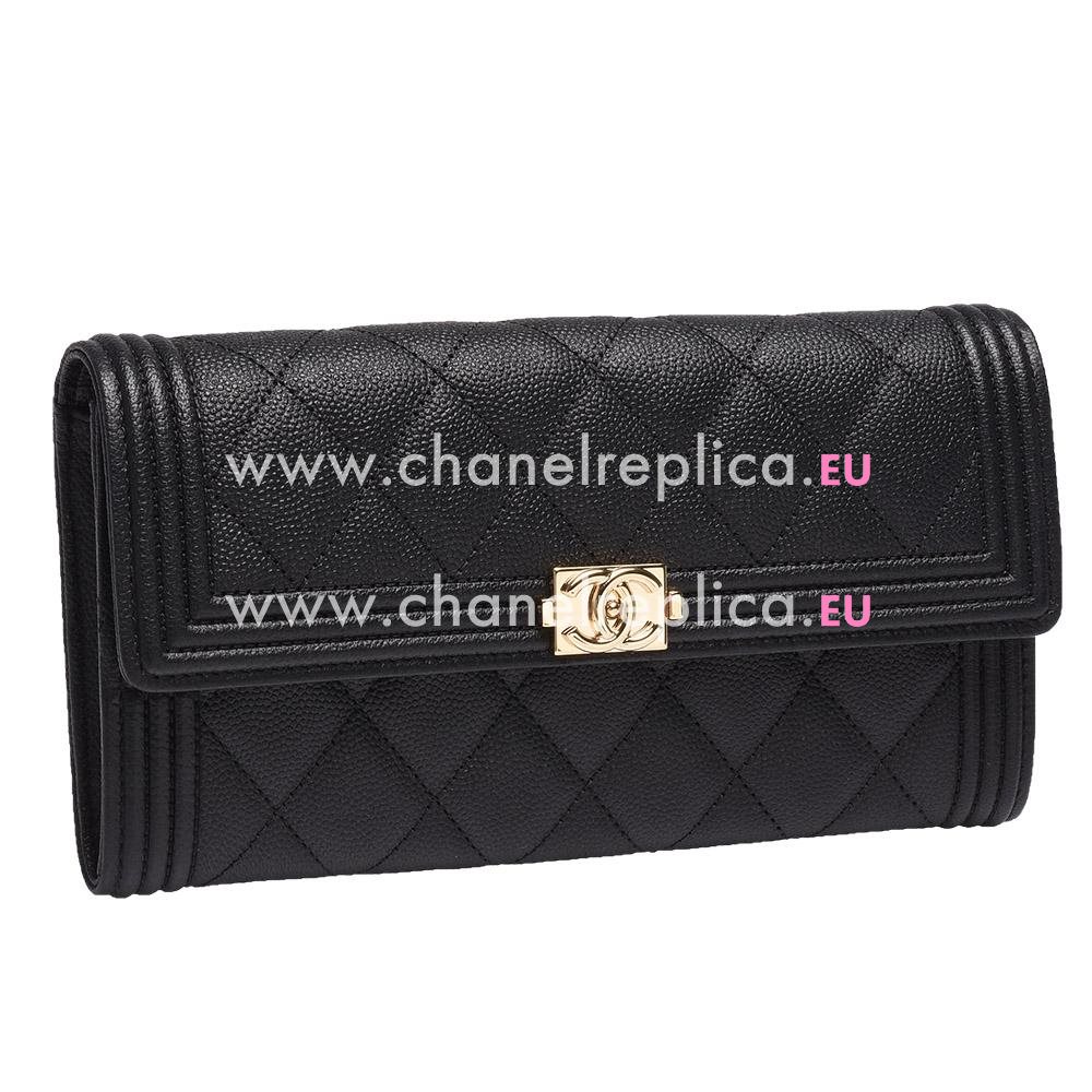 Chanel Caviar Anti-gold Lock 3Layers Boy Long Wallet Black C688099