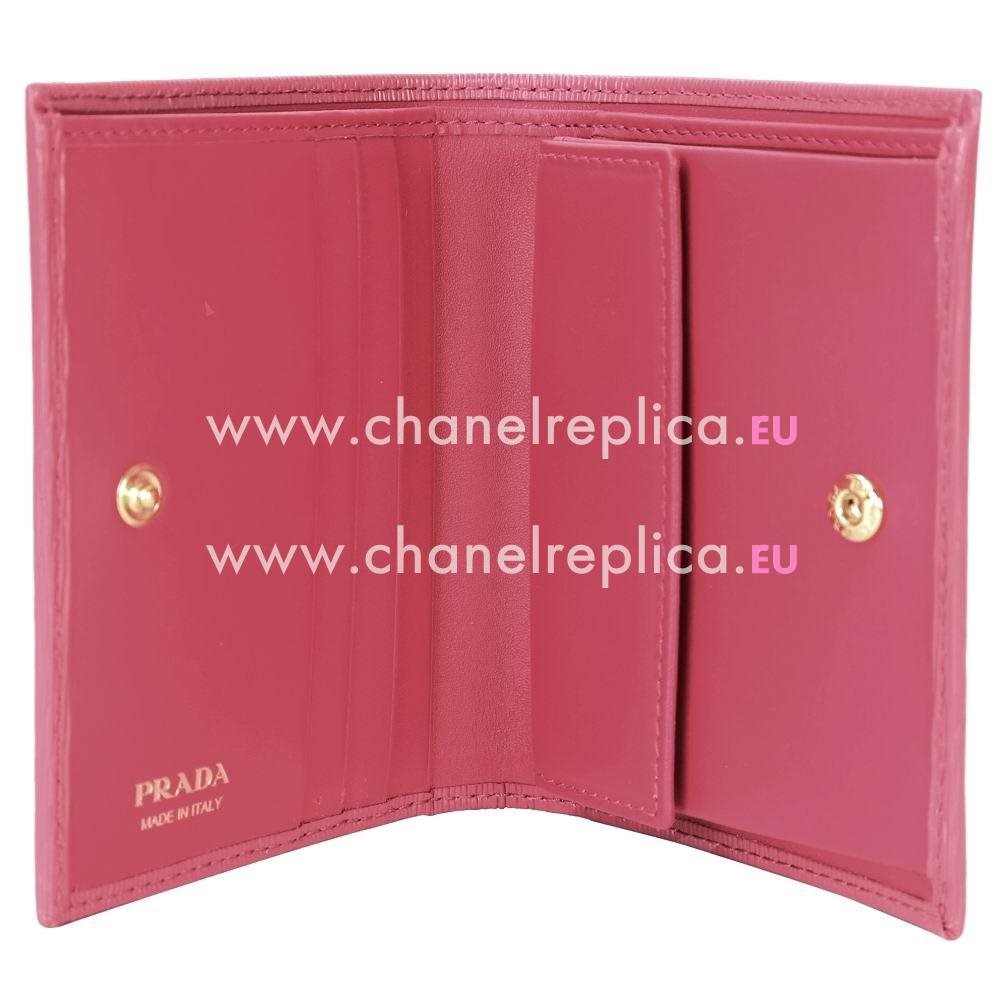 Prada Saffiano Gold Embossment Logo Cowhide Wallet In Berry Red PR61018004