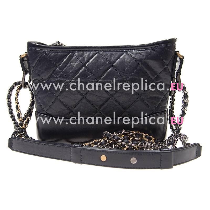 Chanel Calfskin Leather Gabrielle Shouldbag Deep Blue Gold Hardware A91810BG