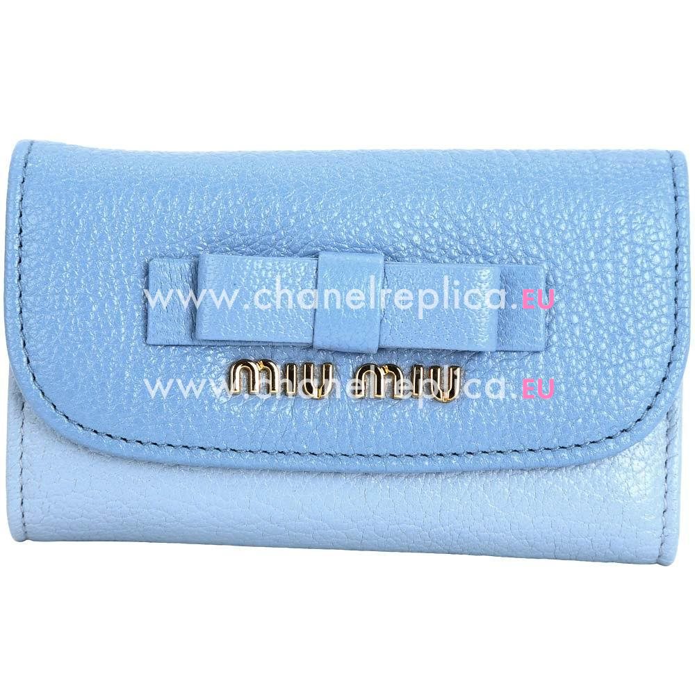 Miu Miu Madras Bowknot Nappa Key Bag In Blue M7031404