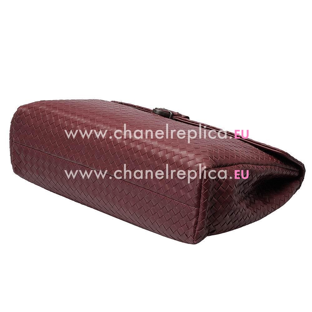 Bottega Veneta Classic Calfskin Leather Woven Briefcase Burgundy B4715216