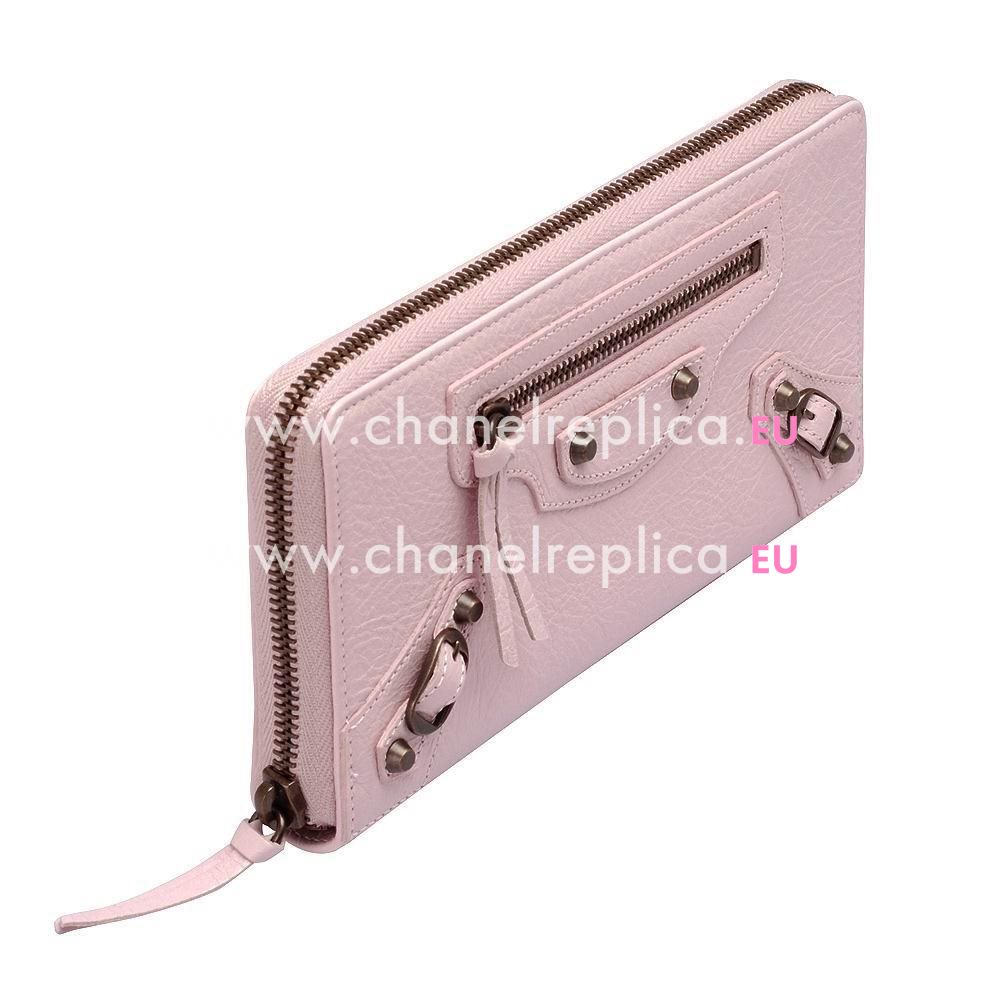 Balenciaga Continental Goatskin Aged Brass Hardware Wallets Light Pink B2055125