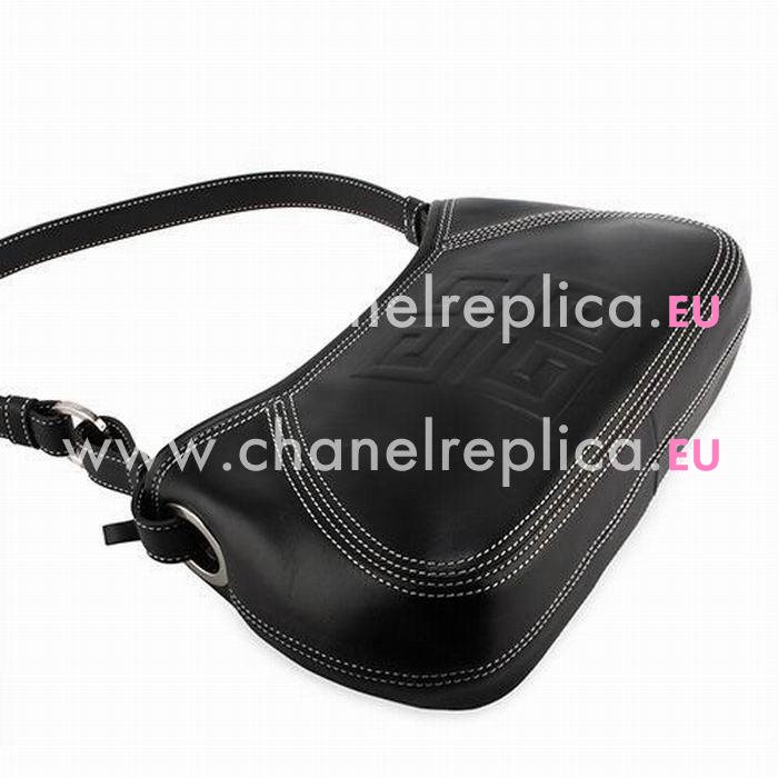 Givenchy Hobo Embossing Logo Calfskin Zipper Bag In Black Gi6112003