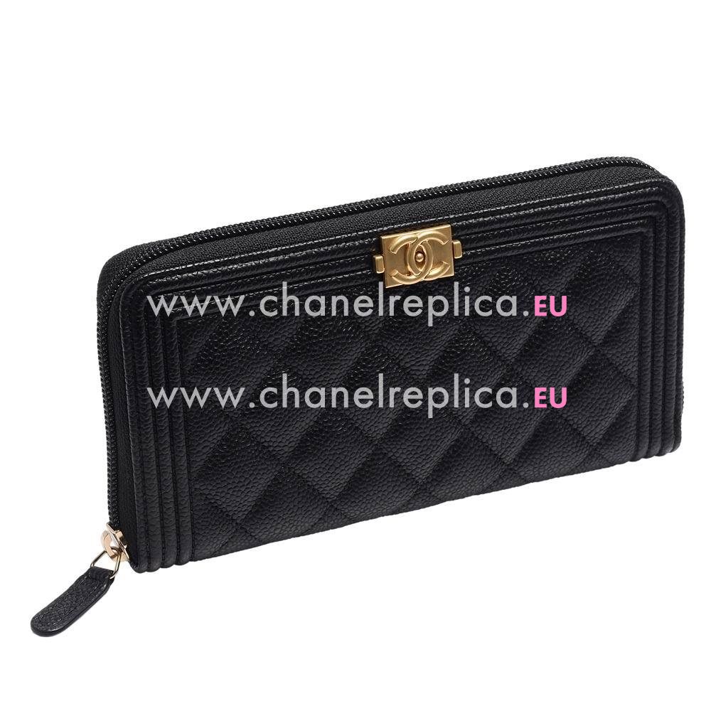 Chanel Classic Rhomboids Stripe Caviar Calfskin Boy Wallet Black Green C7041601