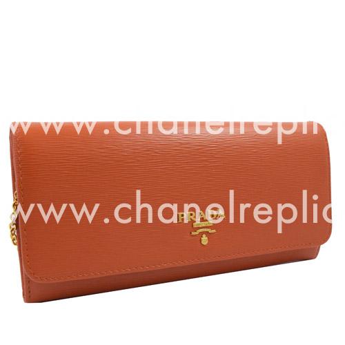 Prada Saffiano Gold Embossment Logo Cowhide Wallet In Orange PR499D32