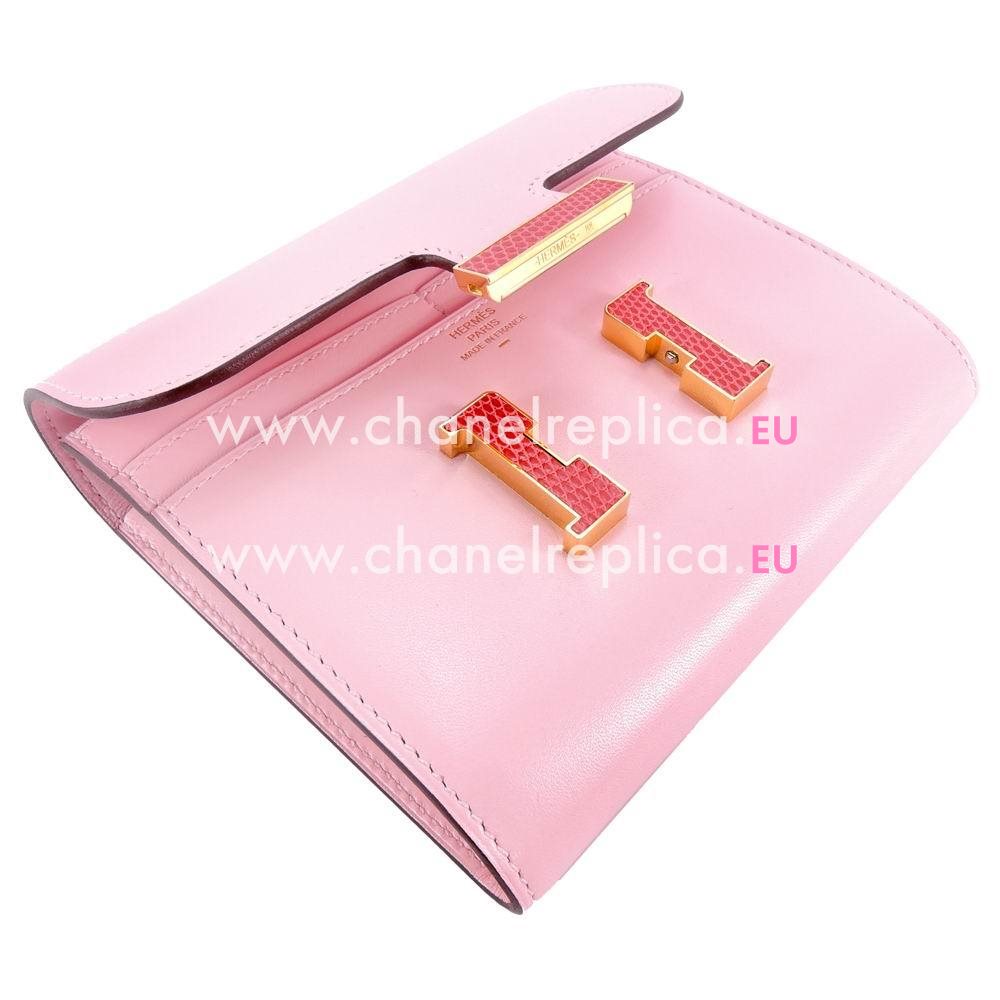 Hermes Constance Lizard Skin Wallet Gold Hardware Rose Pink H7042118