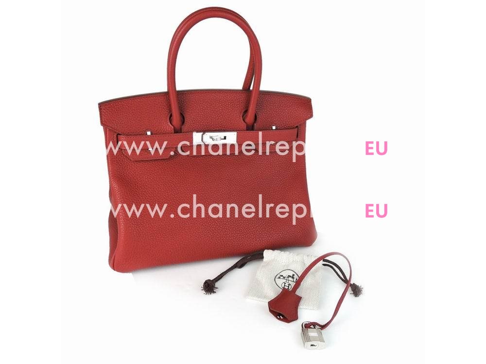 Hermes Birkin 30 Red 54 Clemence Leather Palladium Hardware Hand Sew H1030BJH