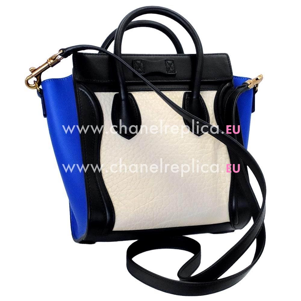 Celine Nano Luggage Calfskin Bag Black/Blue/White CE342A93