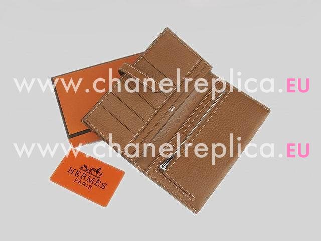 Hermes Dogon Clemence Leather Wallet Light-Coffee H0005L