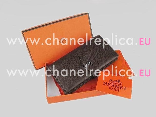 Hermes Hermes Dogon Clemence Leather Wallet Coffee H0005J