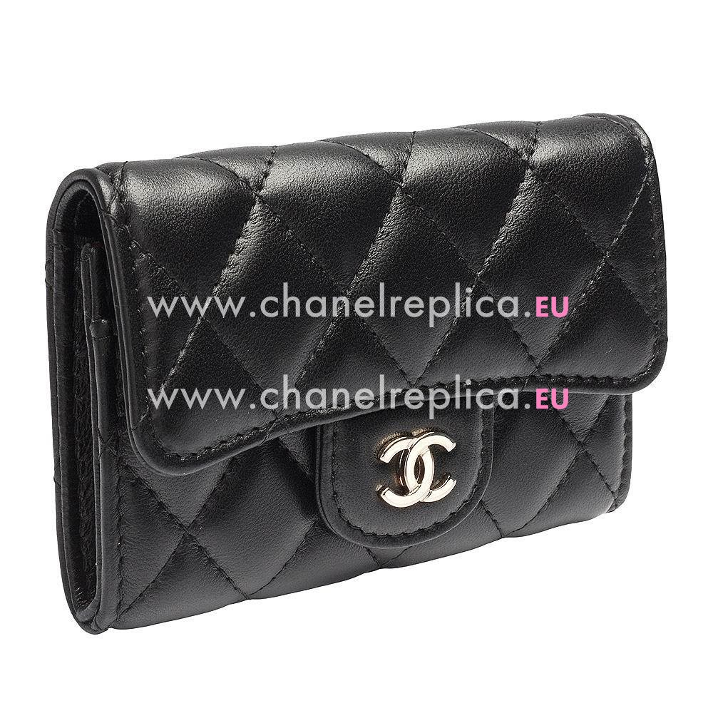 Chanel Classic CC Logo Rhombus Gold Hardware Goatskin Change Purse Black C6112106