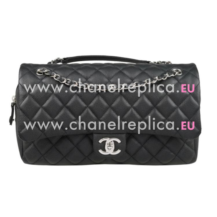 Chanel Easy Jumbo Caviar Leather Coco Bag Silver Chain Black A67742D
