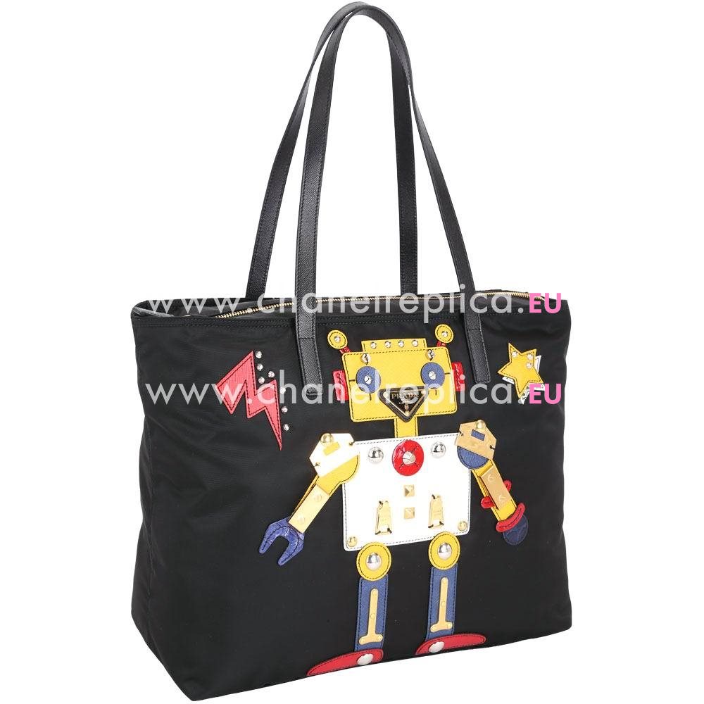 Prada Robot Nylon Zipper Tote bag Black P7031301