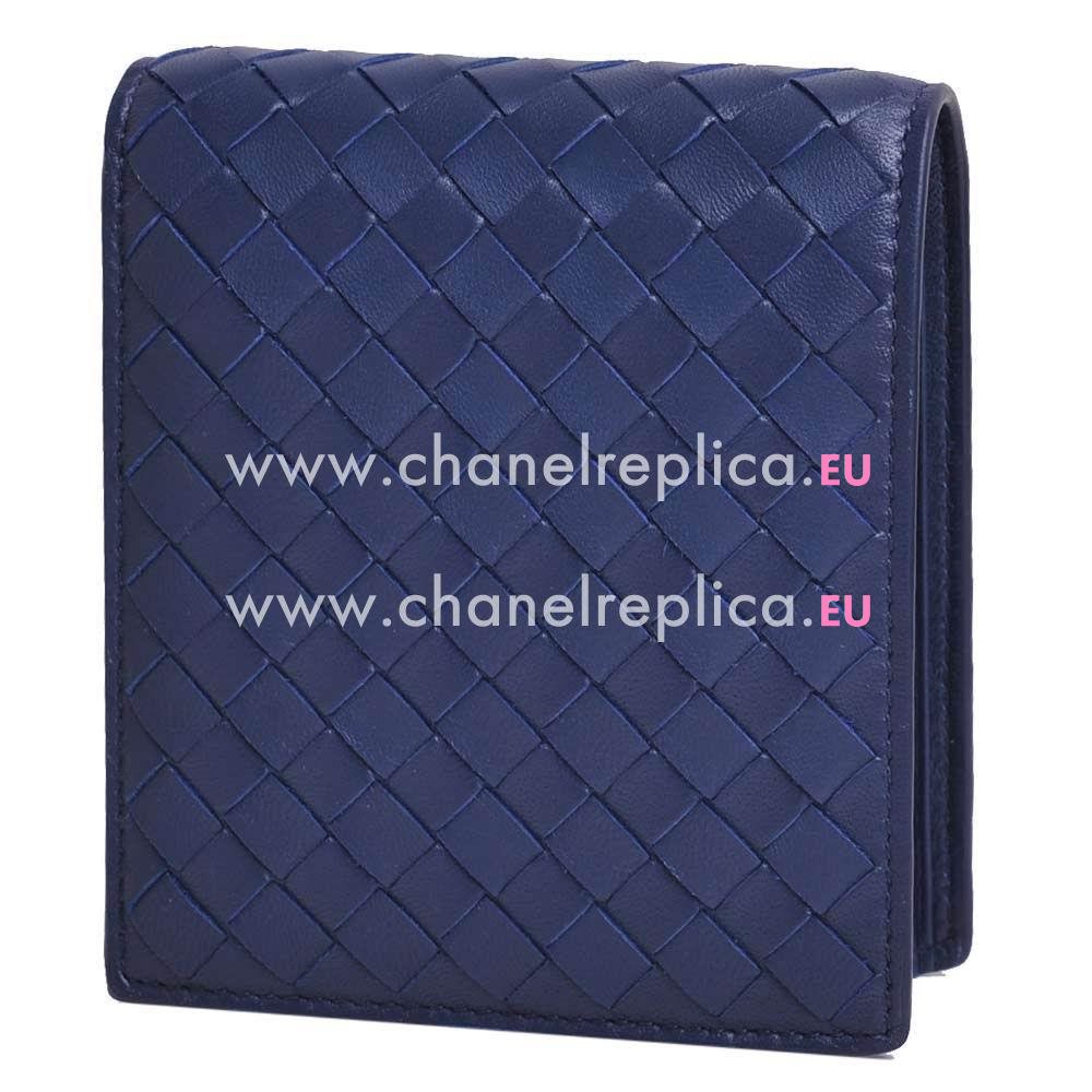 Bottega Veneta Classic Weave Nappa Wallet In Navy Blue BV6112908