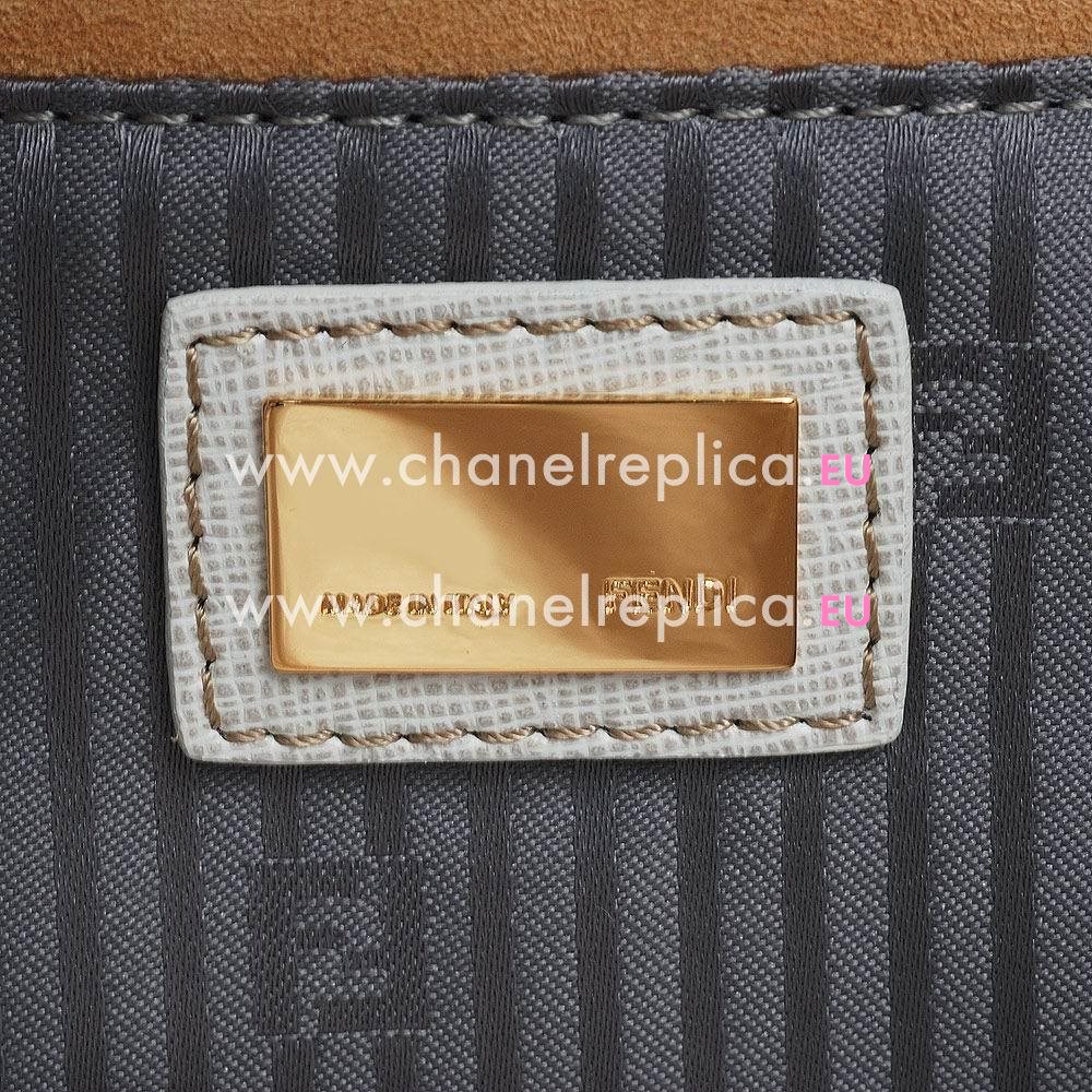 FENDI Classic Rush Pochette Cowhide Leather Handle Bag Yellow/White/Gray F5327249