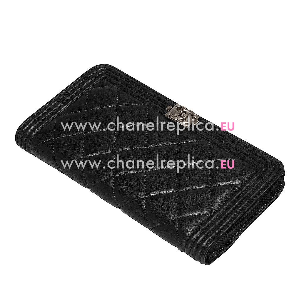 Chanel Lambskin Anti-silver Lock Boy Zipper Wallet Black C5984A6