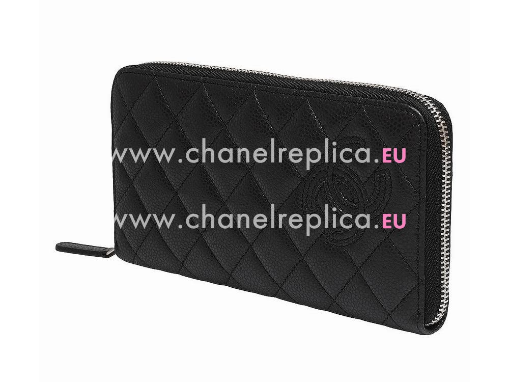 Chanel Caviar CC Logo Long Wallet In Black C57877