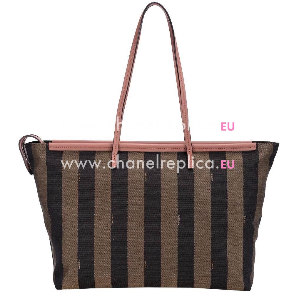 Fendi Pequin Hobo Canvas Calfskin Handle/Shoulder Stripe Bag Pink F5710199
