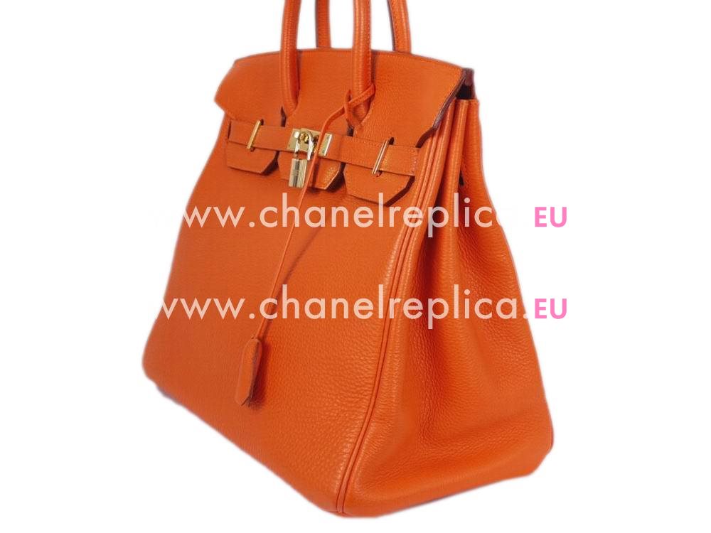 HERMES BIRKIN 35 TOGO Leather Bag Orange Gold Hardware Hand Sew H1043OGH