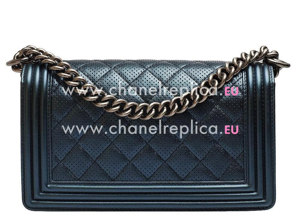 Chanel Calfskin Anti-silver Chain 25cm Boy Bag In Blue A56563