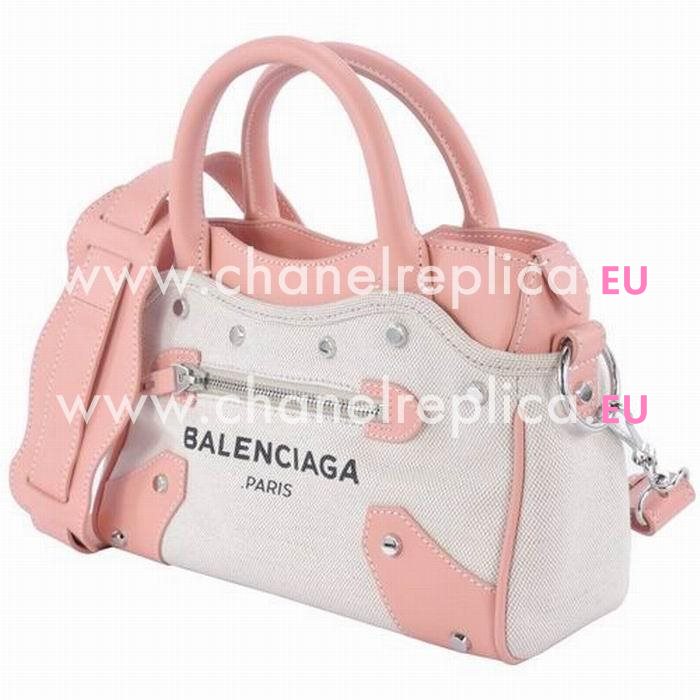 Balenciaga Navy Canvas Mini Bag Beige Pink B6112206