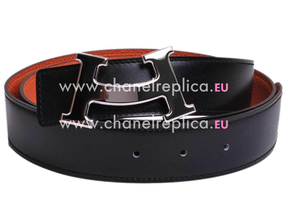 Hermes Smill H Buckle Nero Orange Togo Leather Two-sided Belt H532721