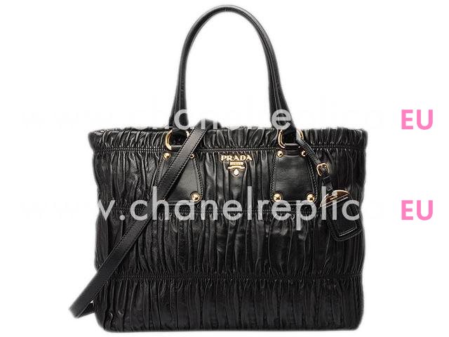 Prada Nappa Gaufre Lambskin Shopping Tote Bag In Black P369090