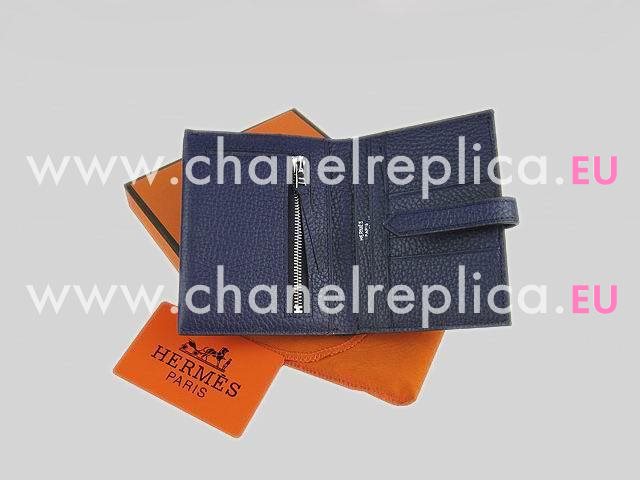 Hermes Classic Clemence Leather Purse Deep Blue H0006A