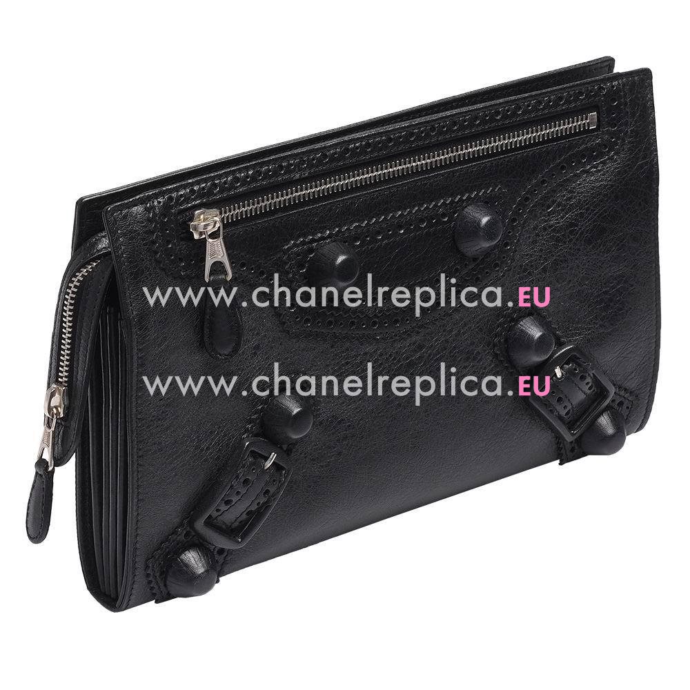 Balenciaga Classic Gint Brogues Sheepskin Hand Bag Black B7031514
