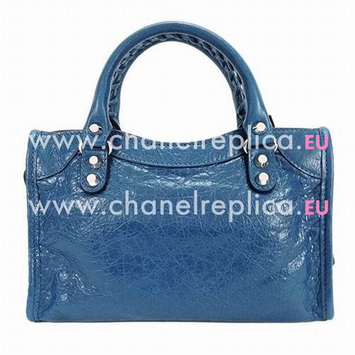 Balenciaga Mini City Silvery Button Sheepskin Bag Sky Blue B7050713