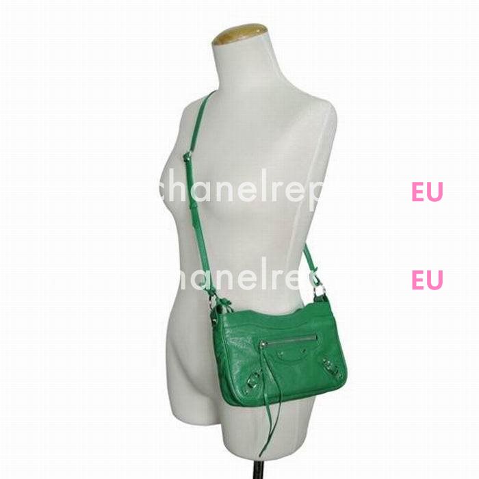 Balenciaga Hip Silvery Button Sheepskin Bag Green B7051001