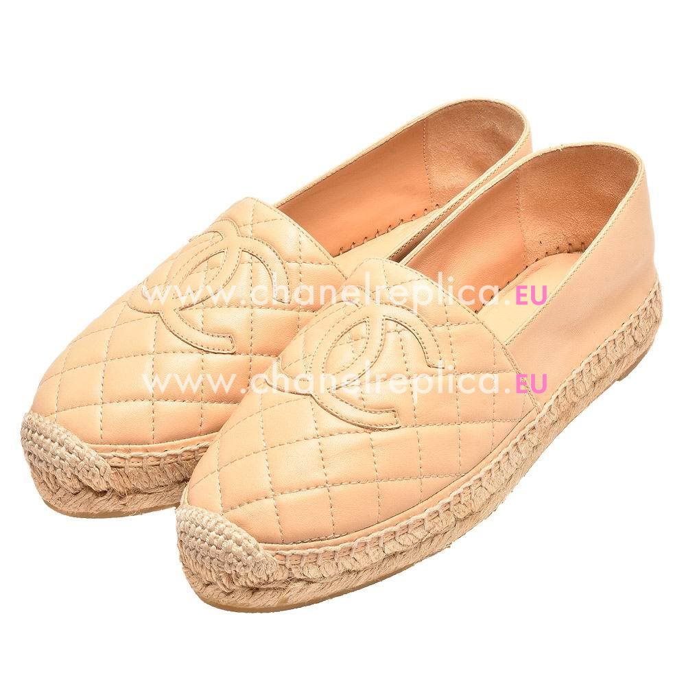 Chanel Espadrilles CC Logo Lambskin Pencil Shoes (Light Camel) AS892246