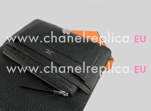 Hermes Dogon Clemence Leather Wallet Purse In Black HL001J