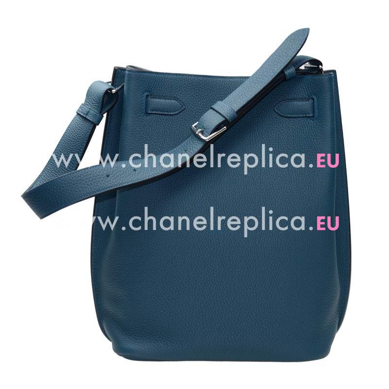 Hermes So Kelly 22 Blue Togo Leahter Handbag With Palladium Hardware HS221PTL