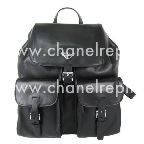 Prada Classic Triangle Logo Calfskin Leather Backpack Black PR5652151