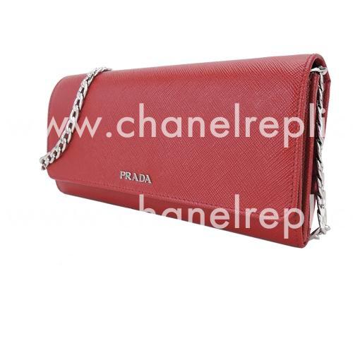 Prada Saffiano Metal Embossment Logo Cowhide Should/Handle bag In Red PR161016011