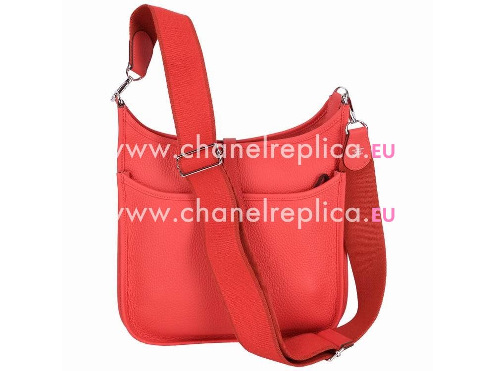 Hermes Evelyne Peony Red Taurillon Clemence Palladium Hardware Shoulder Bag H056275CW