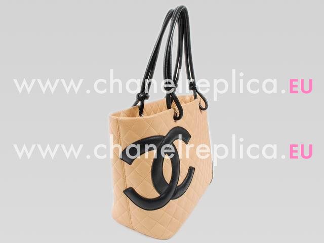 Chanel Cambon Lambskin Tote Bag Apricot With Black CC A25169-A